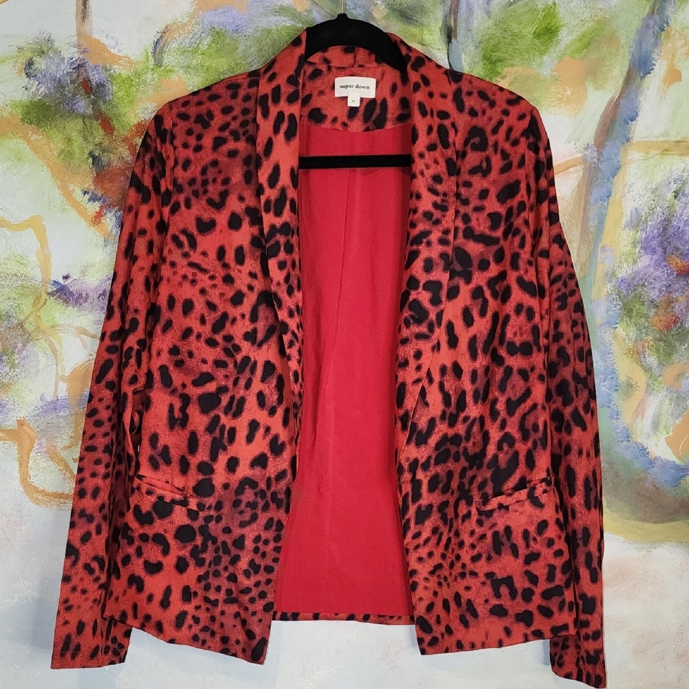 Superdown Red and Black Leopard Open Blazer